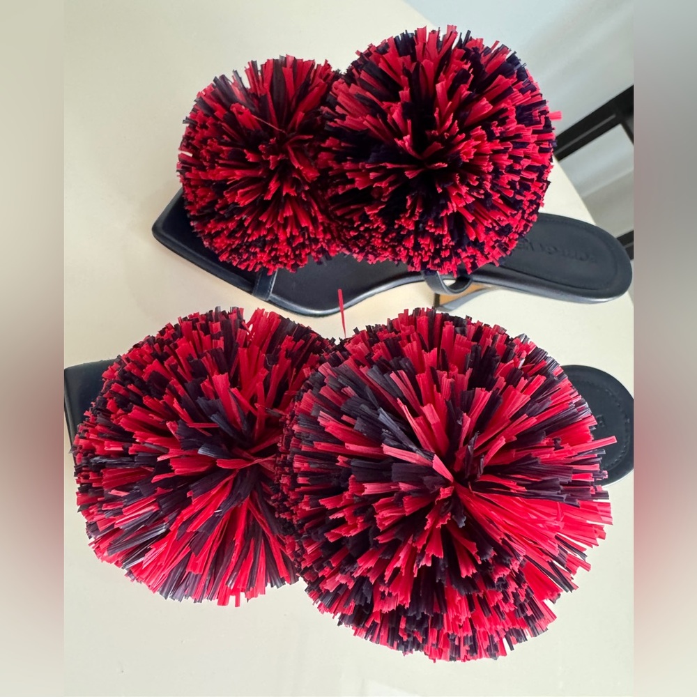 Bottega Veneta *NEW* Leather Navy Blue & Red Pom Pom Shoes- Size 6 - Picture 5 of 12